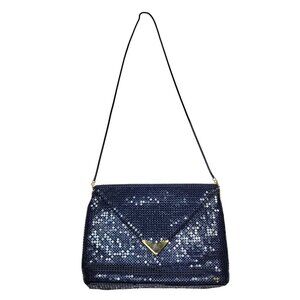 Vintage Apelle Italia Beaded Envelope Handbag Blue & Gold Magnetic Chain Strap